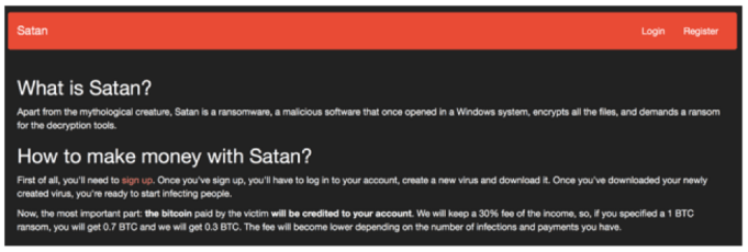 Satan ransomware attack message on computer screen