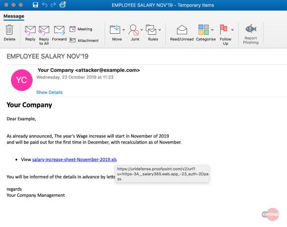 image showing a phishing email