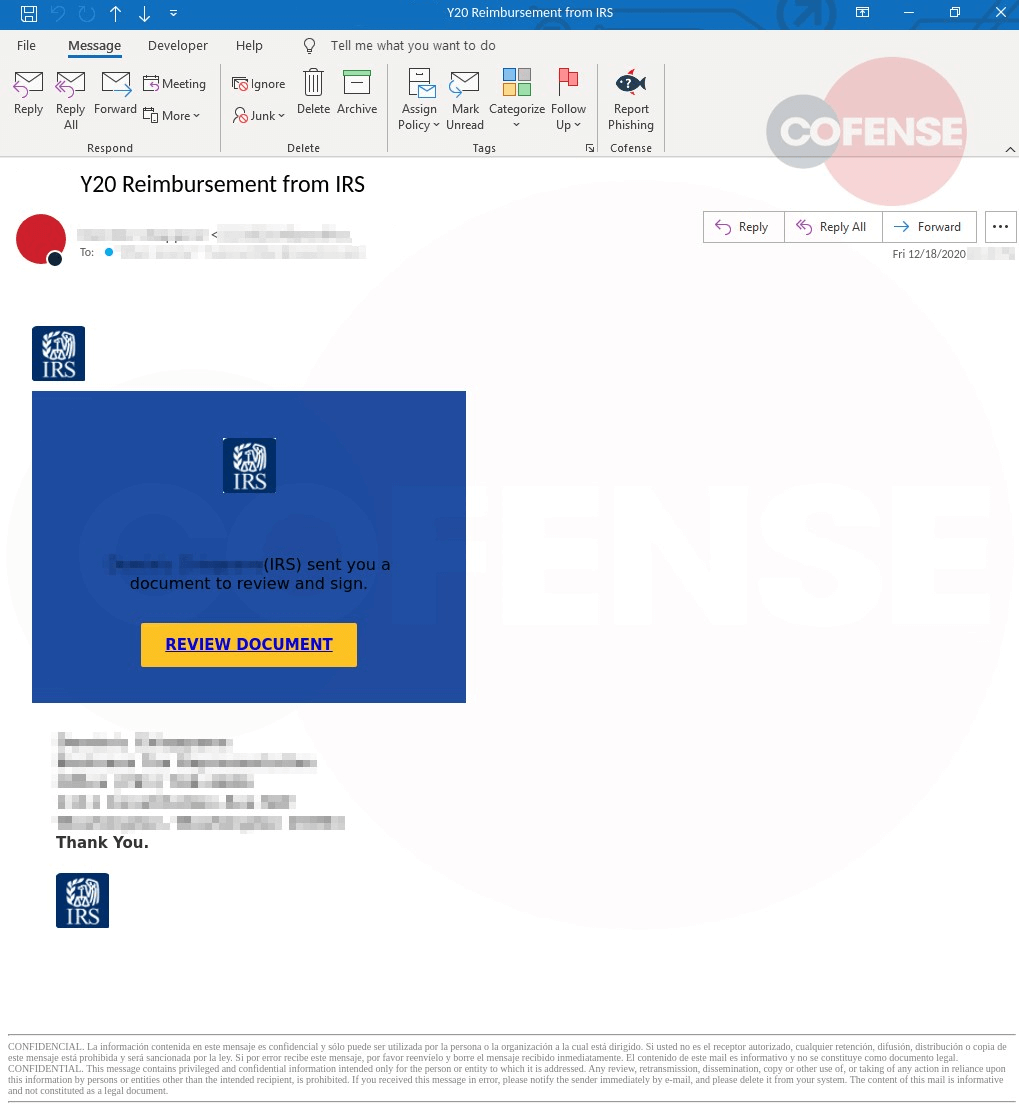 Phishing email reporting process - Cofense