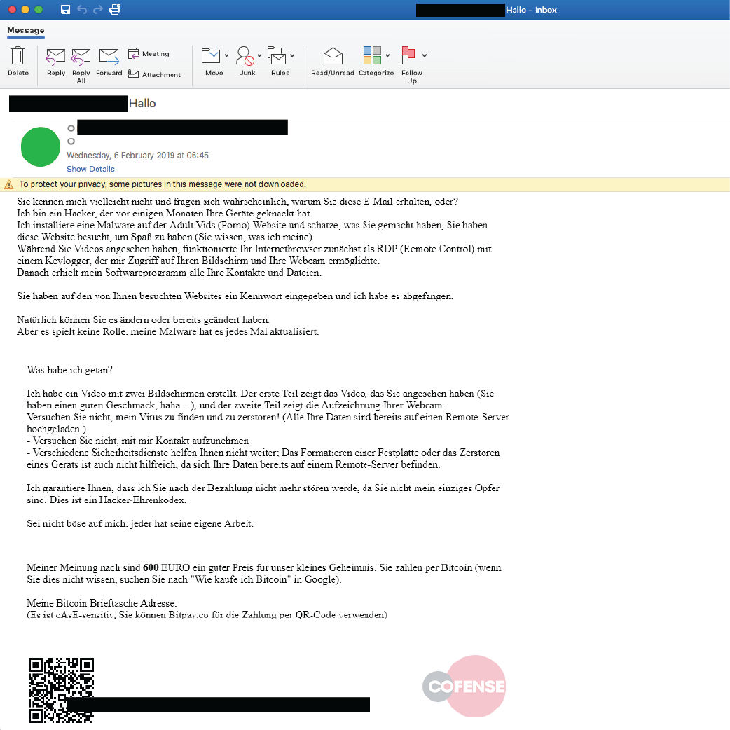 Sextortion email samples screenshot