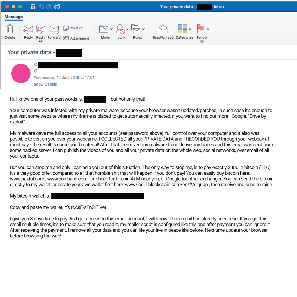 Sextortion email samples screenshot