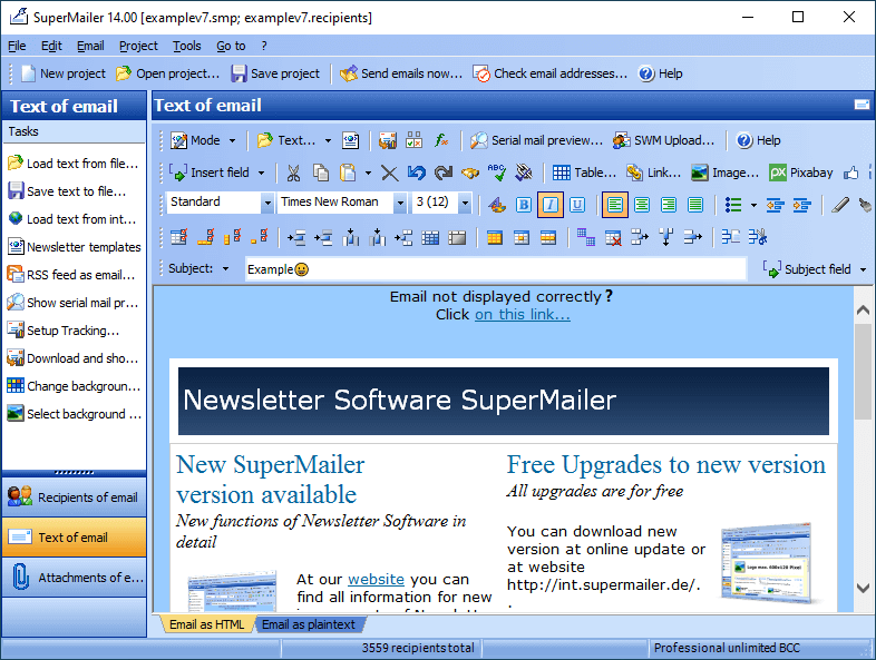 Figure 3: Example screenshot from the SuperMailer website. 