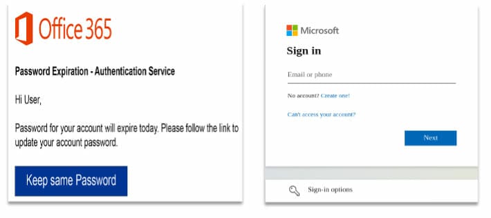 Figure 4: Email and Phishing Page Example