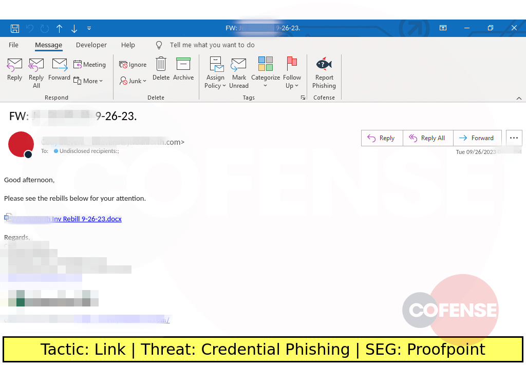 Real email phishing attack example and threat