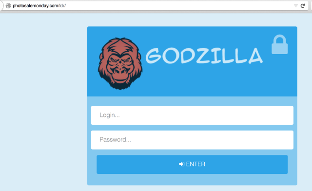 Figure 2 Godzilla panel login featuring an angry gorilla face