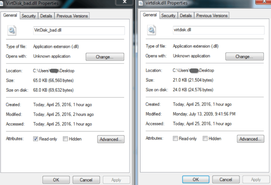 Figure 5 Side-by-side comparison of file sizes